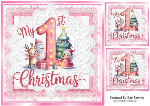 Lovely Baby Girls First Christmas Card 8x8 Toppers (THREE)