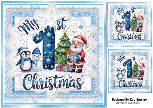 Lovely Baby Boys First Christmas Card 8x8 Toppers (ONE)