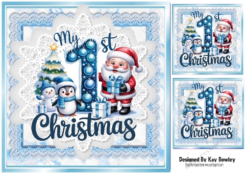 Lovely Baby Boys First Christmas Card 8x8 Toppers (THREE)