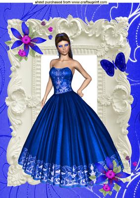 Beautiful Lady in Blue Gown in Cream Frame A4 Topper