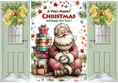 Lovely Christmas Whimsical Santa Green Gatefold, Gold Bows  (ONE)