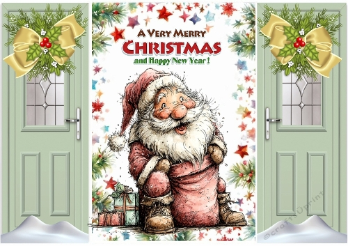 Lovely Christmas Whimsical Santa Green Gatefold, Gold Bows (THREE)