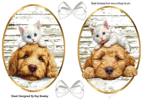 Cute Puppy/Kittens With Bows Toppers (ONE SET)