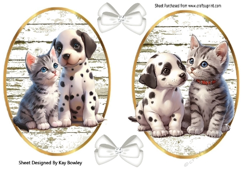 Cute Puppy/Kittens With Bows Toppers (SET FOUR)