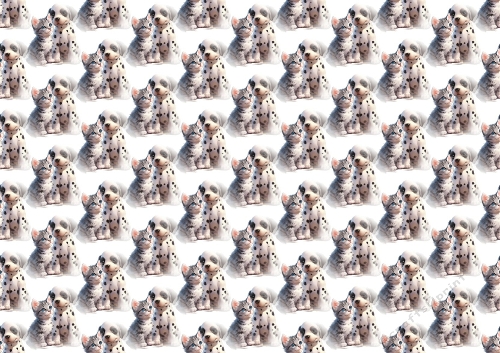Cute Puppy/Kittens With Bows Backing Paper (SET FOUR)one