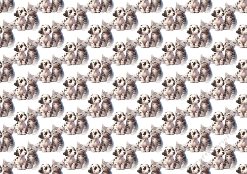Cute Puppy/Kittens With Bows Backing Paper (SET FOUR) Two