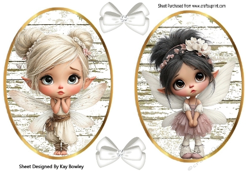  2 Lovely Whimsical Fairy Toppers, With White Bows (SET ONE)