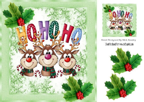 Christmas Funny Reindeers With Holly 8x8