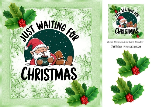 Christmas Santa Waiting With Holly 8x8