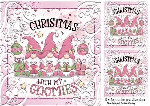 Christmas With My Gnomies Pink Scroll  8x8