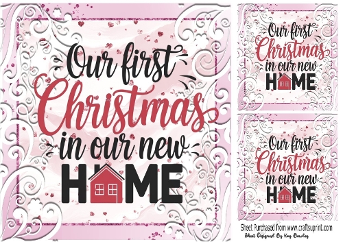 Christmas In Our New Home Pink Scroll  8x8
