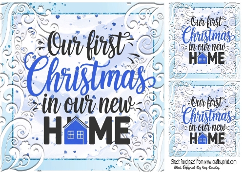 Christmas In Our New Home Blue Scroll  8x8