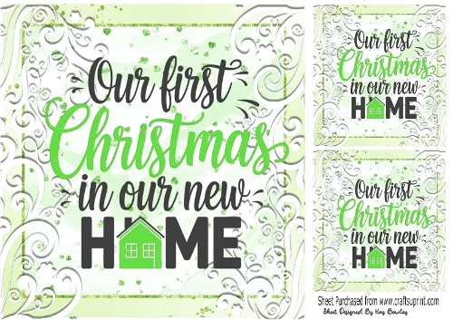 Christmas In Our New Home Green Scroll  8x8
