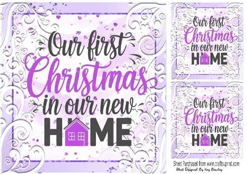 Christmas In Our New Home Purple Scroll  8x8