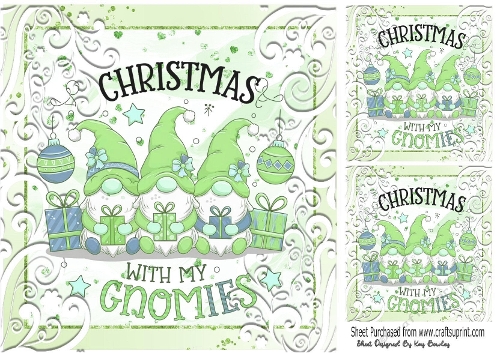 Christmas With My Gnomies Green Scroll  8x8