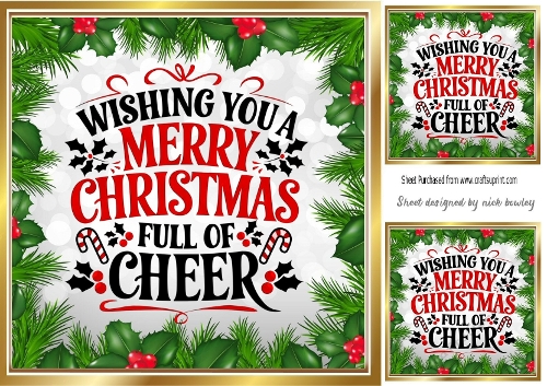 Christmas Cheer Words With Holly 8x8