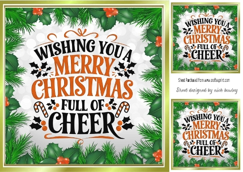 Christmas Cheer Words With Holly Orange 8x8