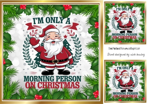 Christmas Santa Morning Person With Holly 8x8