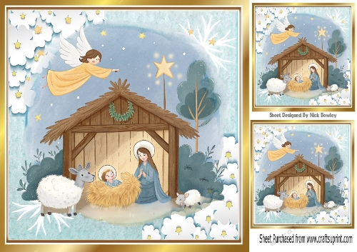 Pretty Christmas Nativity Scene 8x8 Card (TWO)