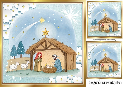 Pretty Christmas Nativity Scene 8x8 Card (THREE)
