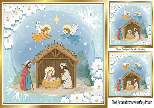 Pretty Christmas Nativity Scene 8x8 Card (FOUR)