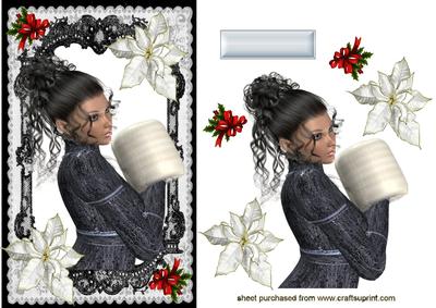 Pretty Lady in Lace Frame with White Poinsettias