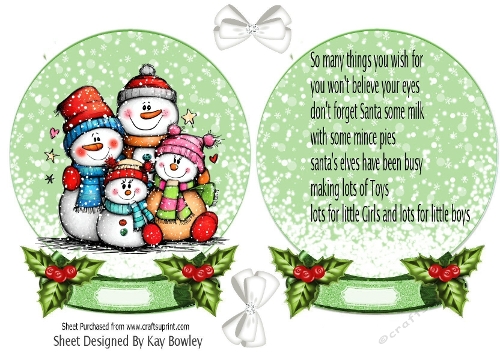 Snow Globe With Whimsical Snowmen Family  With Insert (TWO)