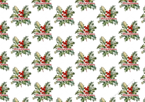 Holly With Berries, And Merry Christmas Backing Paper