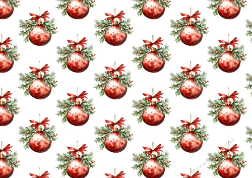 Holly With Red Christmas Baubles Backing Paper