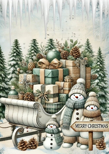 Lovely Christmas Snowmen Scene A4