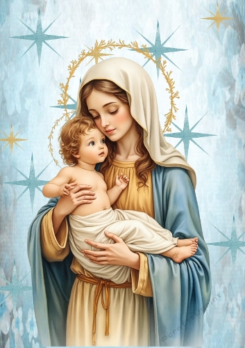 Lovely Nativity With Mary & Jesus A4