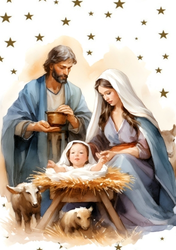 Lovely Nativity With Gold Stars A4 (ONE)