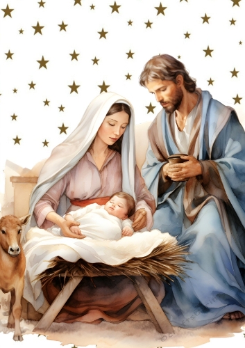 Lovely Nativity With Gold Stars A4 (TWO)