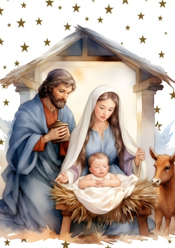 Lovely Nativity With Gold Stars A4 (THREE)