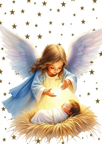 Lovely Nativity With Gold Stars A4 (FOUR)