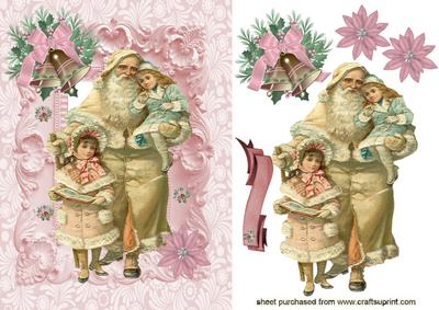 Vintage Santa with Children with Pink Bell