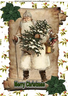 Vintage Santa with Christmas Tree,a4 Topper