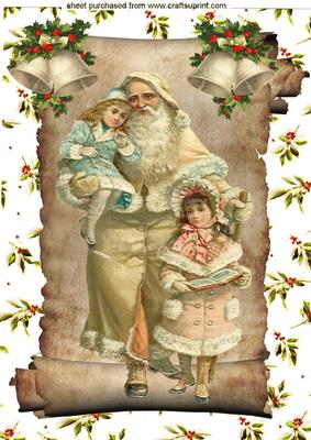 Vintage Santa with Children A4 Topper