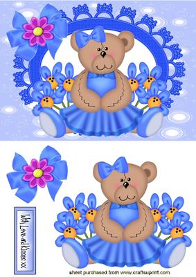 Little Bear in Blue Dress with Flowers