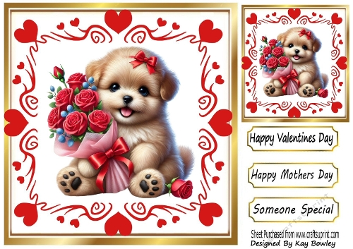 Red Roses And Cute Valentine Puppy 8x8 (ONE)