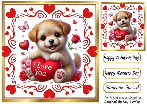 Red Roses And Cute Valentine Puppy 8x8 (TWO)