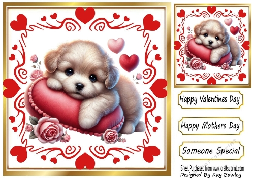Red Roses And Cute Valentine Puppy 8x8 (FOUR)