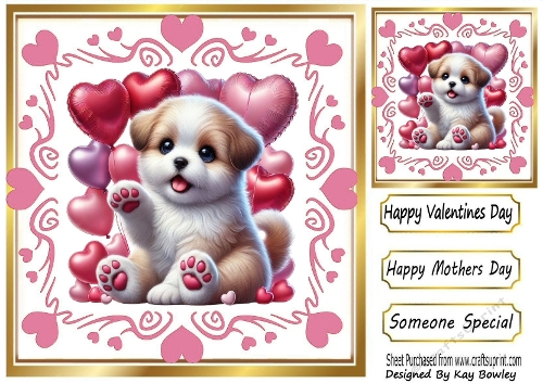 Pink Hearts And Cute Valentine Puppy 8x8 (ONE)
