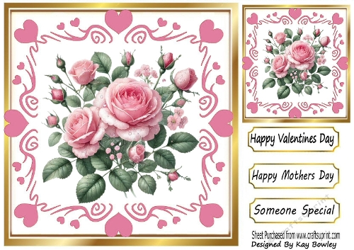 Pink Hearts And Pretty Pink Roses 8x8 (ONE)