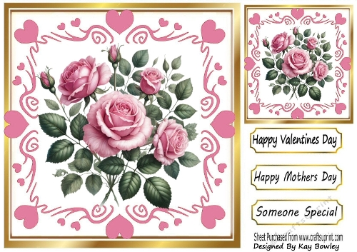 Pink Hearts And Pretty Pink Roses 8x8 (TWO)