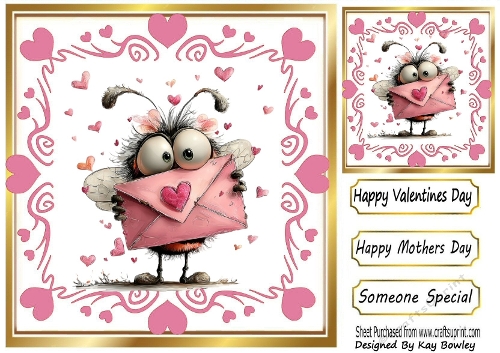 Whimsical  Valentine Bee 8x8 (ONE)