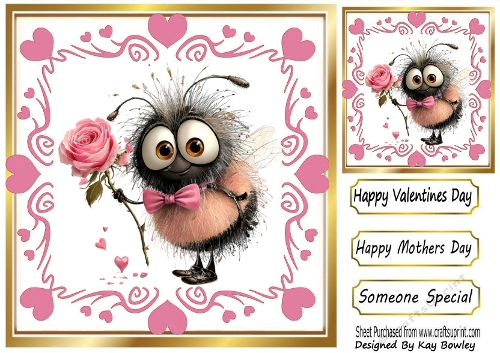 Whimsical  Valentine Bee 8x8 (TWO)