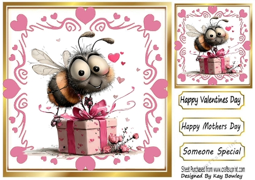 Whimsical  Valentine Bee 8x8 (THREE)