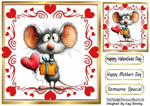 Whimsical  Valentine Mouse 8x8 (ONE)