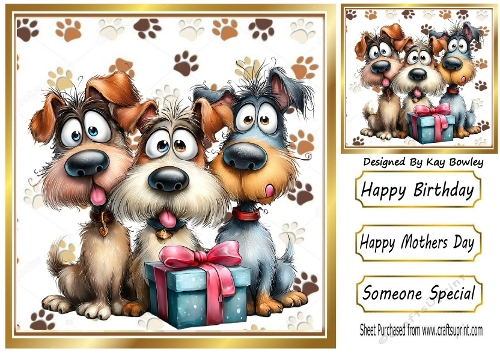 Funny Whimsical Dogs With Paw Prints 8x8 Card (ONE)